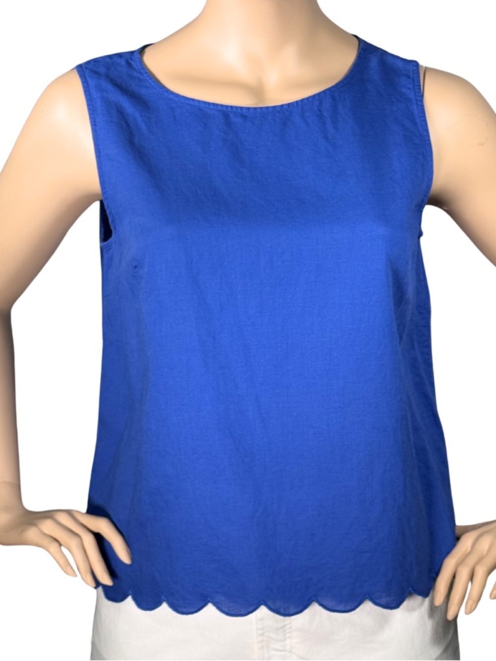 Talbots Royal Blue Scalloped Hem Linen Blend Tank Top – Size XL